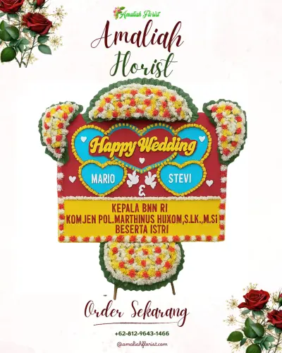 Karangan Papan Bunga Pernikahan di Sikadamai